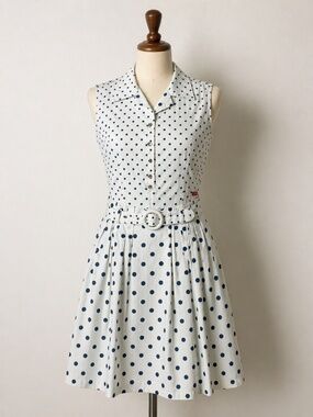 Miss Sixty Polka Dot/ Stripes Cotton Belted Dress – Sleeveless Italy size L-M